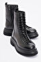 Deri̇club Women's Thick Sole Lace-Up Zippered Casual Boots Real Leather Br 66329 Black - 2
