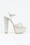 Women's Stone Embroidered Cross Strap Open Back High Platform Heeled Evening Dress Shoes - 2