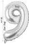 Foil Balloon Number 9 Helium Balloon 36 Cm Silver Color - 9 Year Old Balloon - 9 Digit Balloon - 16 Inch