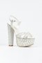 Women's Stone Embroidered Cross Strap Open Back High Platform Heeled Evening Dress Shoes - 3