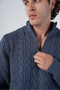 Indigo Men's Hair Braided Stand Collar Zip Woolen Sweater Trist-5300 - 6