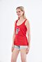 Sports Athlete's Undershirt with Thick Straps and Cat Print in Red Color - 7