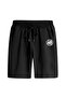 Men's Korean Text Printed Bermuda Pocket Corded Regular Fit Fit Black Shorts