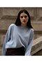 سترة تريكو نسائية ذات ملمس ناعم من Blue Crew Neck قصة فضفاضة - 4