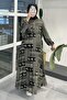 MS157 فستان أسود مبطن بالشيفون - 2