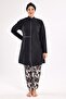 Women's Large Size Lycra Long Sleeve Full Covered Hijab Swimsuit 1801 Black - 2