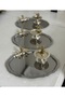 TWO MODELS 3 PIECES BIRD OVAL TRAY AND 3 PIECES SILVER BIRD MACARON STAND - 3