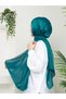 Shiny Satin Textured Hijab Evening Dress Dark Green Chiffon Janjan Shawl - 2