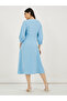 Deep V Neck A-Line Midi Dress with Tie Up Detail - 6