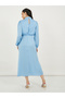 Satin Look Draped Cowl Neck Sheath Midi Dress - 5