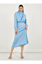 Satin Look Draped Cowl Neck Sheath Midi Dress