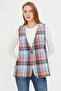 Women's Orange V-Neck Single Button Oversize Plaid Vest Arm-25K 001111 - 2
