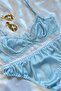 Women's Underwire Lace Unpadded Blue Satin Lingerie Bra Set Underwear Set - 2