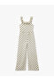 Polka Dot Square Neck Linen Blended Strap Long Jumpsuit
