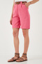 Cotton Relaxed Fit High Waist Belt Gabardine Short Shorts 668Yp4710 - 6
