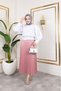 Women's Hijab Clothing and Leather Look Pleated Long Skirt with Elastic Waist Detail - 5
