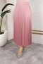 Women's Hijab Clothing and Leather Look Pleated Long Skirt with Elastic Waist Detail - 4