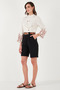 Cotton Relaxed Fit High Waist Belt Gabardine Short Shorts 668Yp4710 - 4