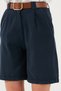 Cotton Relaxed Fit High Waist Belt Gabardine Short Shorts 668Yp4710 - 5