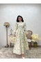 Hijab Green Azalea Flower Long Flared Dress - 5