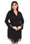 Double-Breasted Neck Lace Detailed Belted Black Women's Jacket 7084 - 4