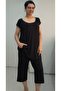 Black Black and White Piping Detailed Low Sleeve under Pocket Capri Length Combed Cotton Viscose Timing - 7