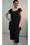 Black Black and White Piping Detailed Low Sleeve under Pocket Capri Length Combed Cotton Viscose Timing - 5