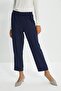 Navy Blue Elastic Waist Roof Detailed Trousers - 3