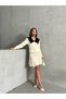 Women's Ecru Stylish Lapel Detailed Cardigan Blouse Skirt Bottom Top Double Set - 8