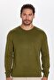 Men's Standard Fit Regular Cut Crew Neck Khaki Knitwear Sweater - 4