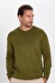 Men's Standard Fit Regular Cut Crew Neck Khaki Knitwear Sweater - 2