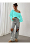 Wide V-Neck Knitwear Crop Sweater - 2