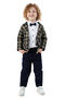 Boy's 4-Piece Suit Plaid Jacket, Print White Shirt, Bow Tie and Pants - 4