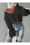 Wide V-Neck Knitwear Crop Sweater - 2