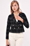 Women's Black Double Breasted Collar Tweed Crop Jacket ARM-24K001014 - 5