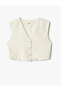 Wide Fit Viscose Linen Blended Button Crop Blazer Vest