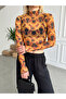 Women's Retro Pattern Stand Collar Long Sleeve Tulle Crop Blouse - 6