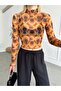 Women's Retro Pattern Stand Collar Long Sleeve Tulle Crop Blouse - 4