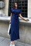 Women's Crew Neck Short Sleeve Front Tie Detail Modal Fabric Midi Dress