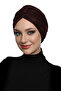 Cross Pleated Band Lined Brown Ready-To-Wear Turban Hijab Pool Cap Suitable for Medical Use - 2