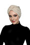 Crystal Fan Stone Embroidered Double-Sided Lined Beige Ready-made Hijab Hijab Evening Dress Bonnet