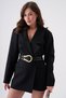 Women's Black Faux Leather Buckle Design Double Band Belt 7090 - 5