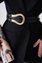 Women's Black Faux Leather Buckle Design Double Band Belt 7090 - 2