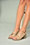 P 555451903   Beige Genuine Leather Thick Heeled Women's Sandals - 4