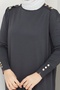 Women's Mercerized Knitwear Dress with Shoulder Epaulettes Anthracite - 7