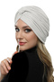 Cross Pleated Band Lined Cream Ready-To-Wear Turban Hijab Pool Cap Suitable for Medical Use - 4