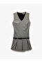 Sleeveless V Neck Pleated Mini Pleated Gilet Dress with Belt - 3