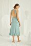 Women's Light Green Chest and Back Decorated Brode Lace Slit Nightdress 18464 - 5