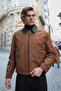 Men's Leather Detailed Suede Tan Jacket Coat - 7