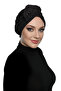 Crystal Fan Stone Embroidered Double-Sided Lined Black Ready-To-Wear Turban Hijab Evening Dress Bonnet - 6